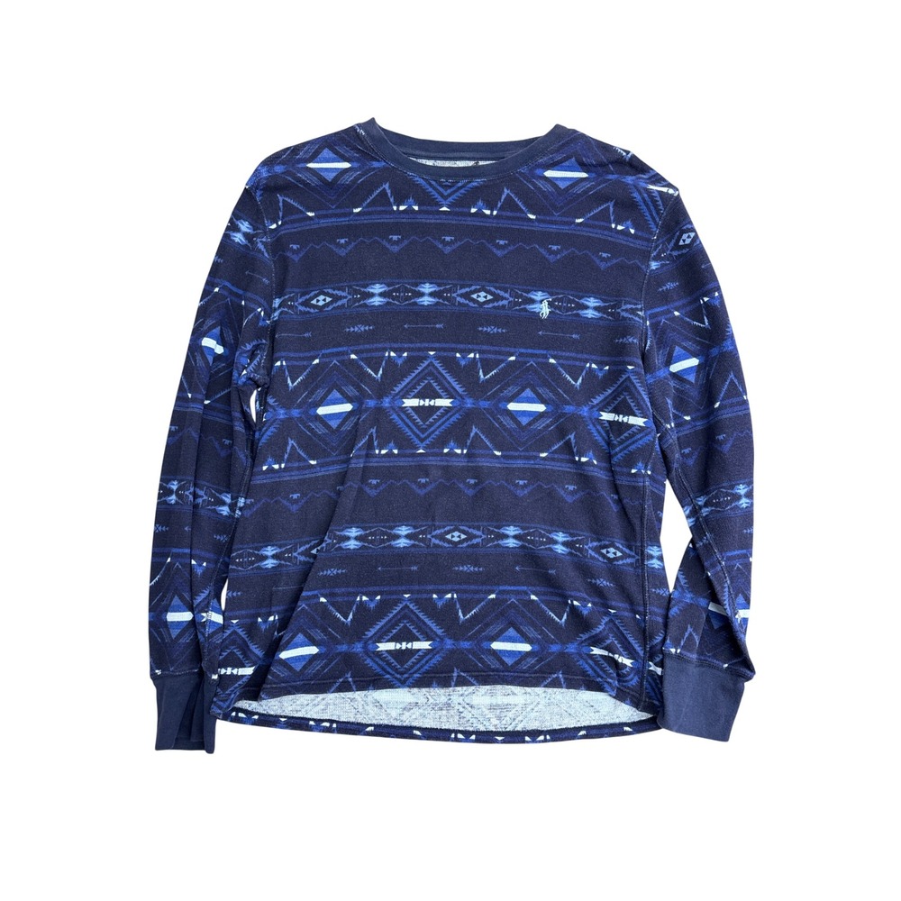 Polo Ralph Lauren Mens Large Blue Southwestern Aztec Thermal Long Sleeve Shirt